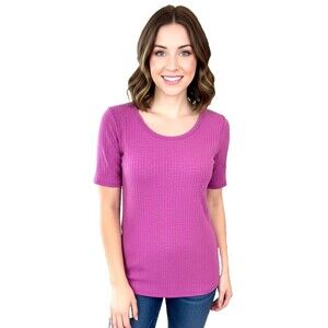 LULAROE Pink Ribbed Short Sleeve Round Neck Tee T-Shirt Shirt Top Women's M